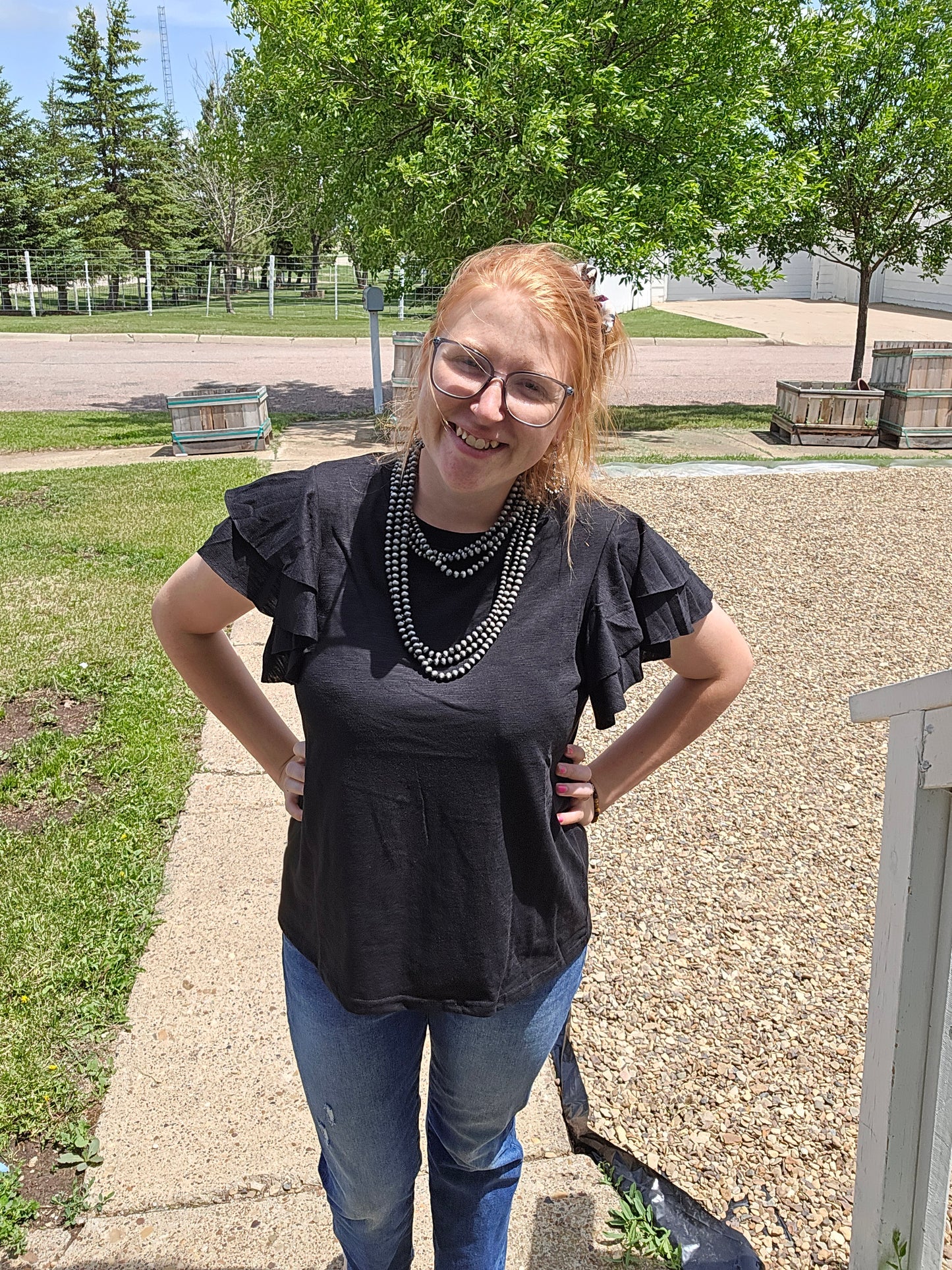 Black ruffle tee