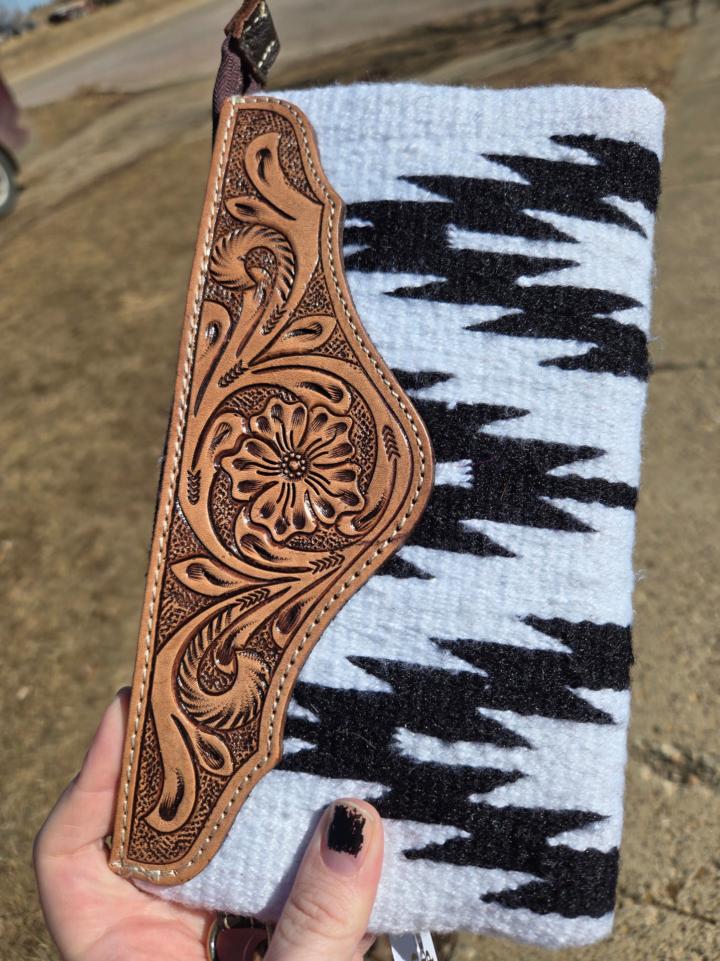 Aztec fabric and leather clutch