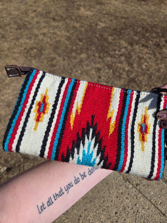 Aztec fabric and leather clutch wallet