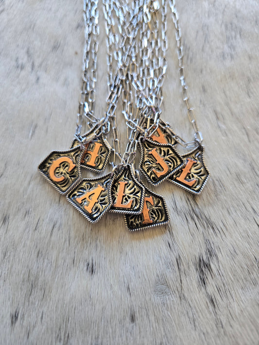 2 toned initial necklaces