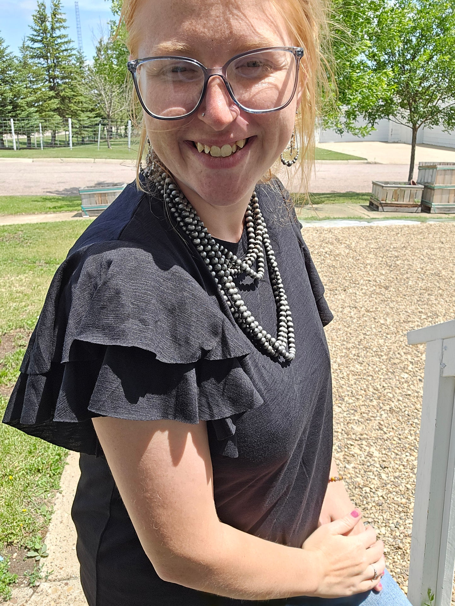Black ruffle tee