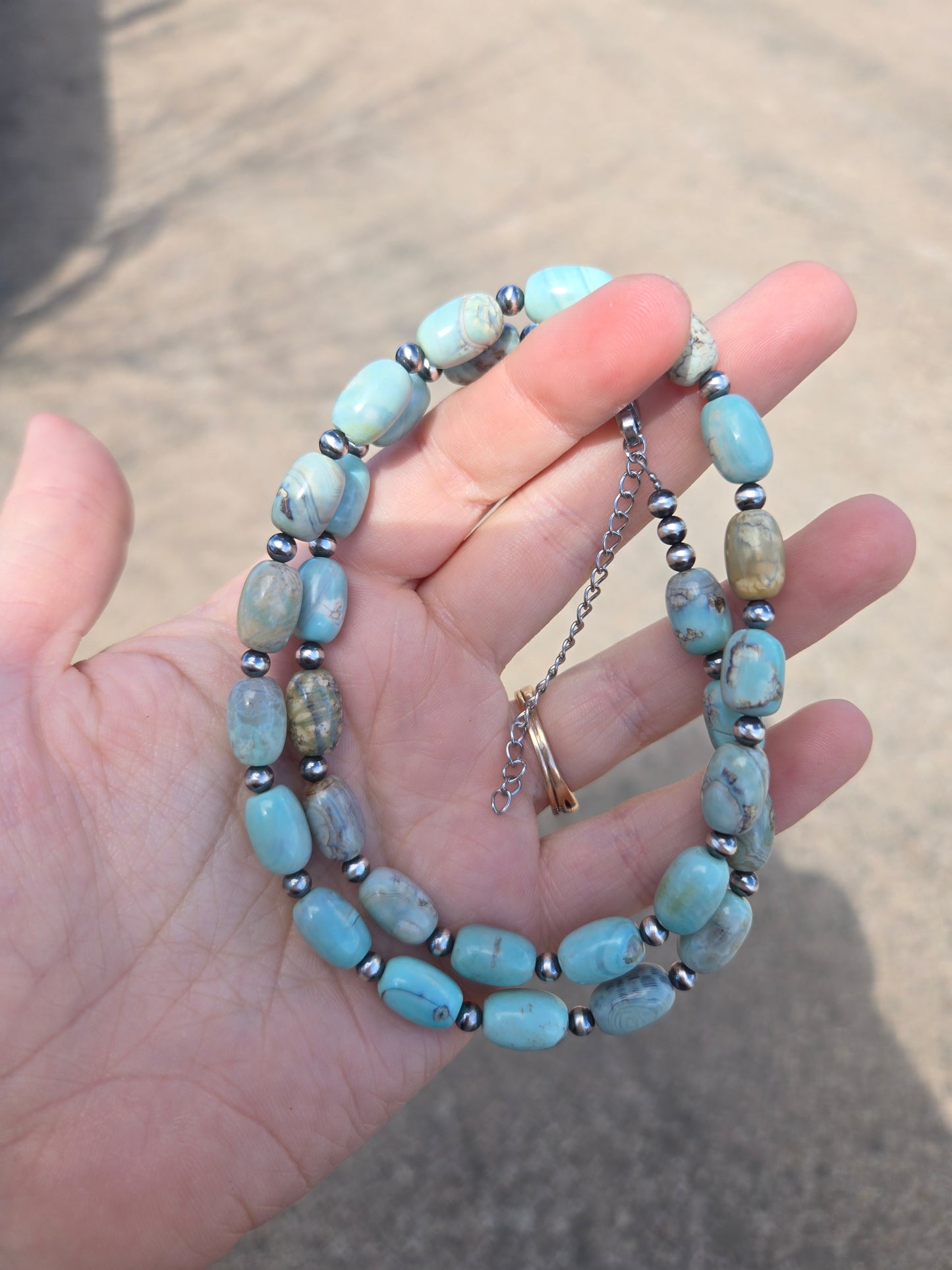 Aqua terrace agate and sterling pearls