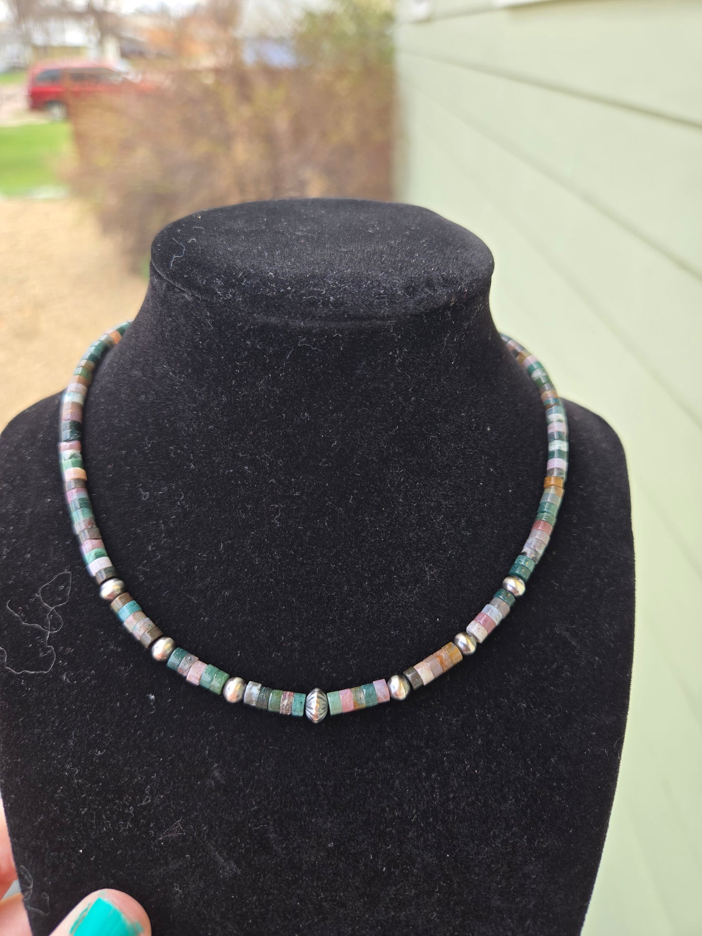 Agate and sterling pearls