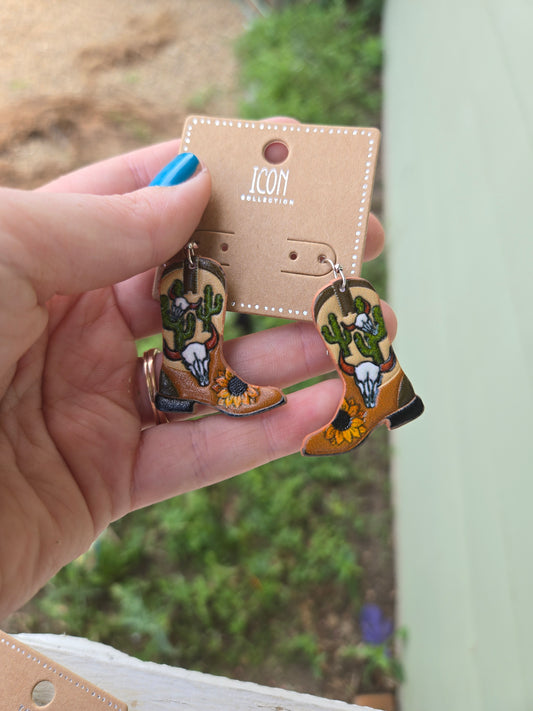 Leather boot earrings