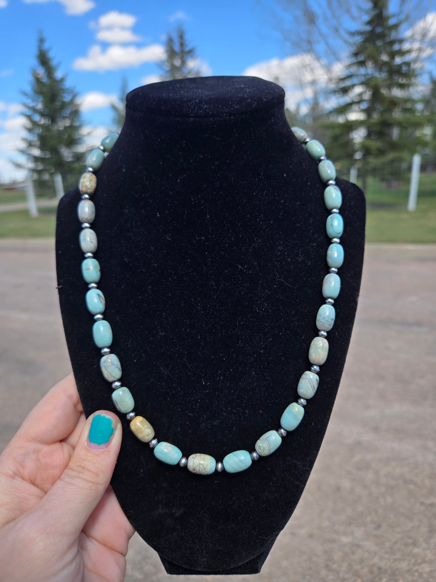 Aqua terrace agate and sterling pearls