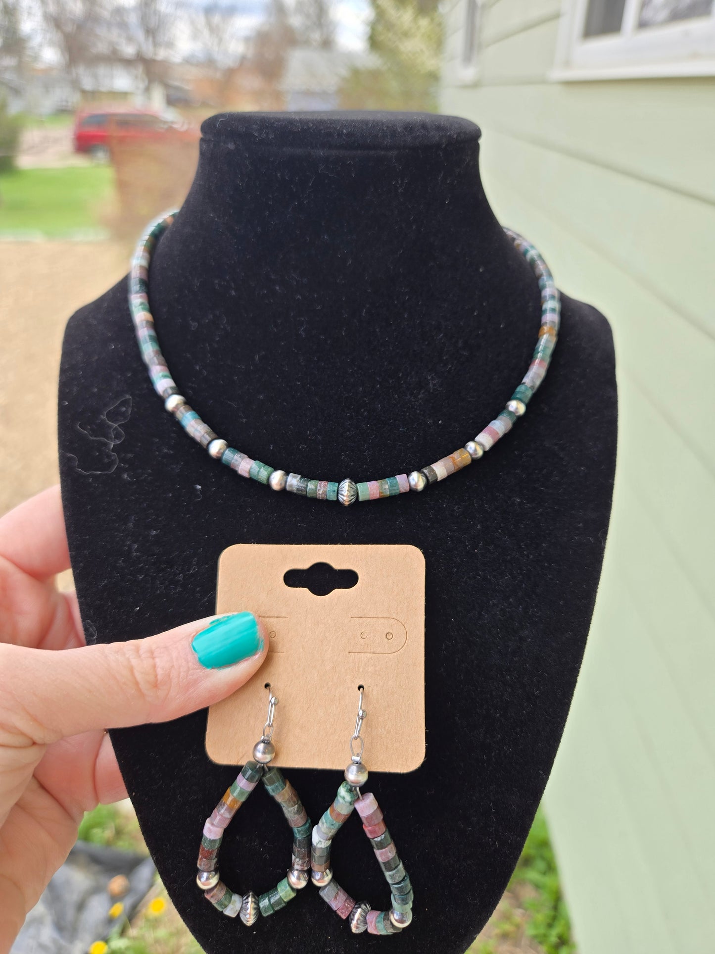 Agate and sterling pearls