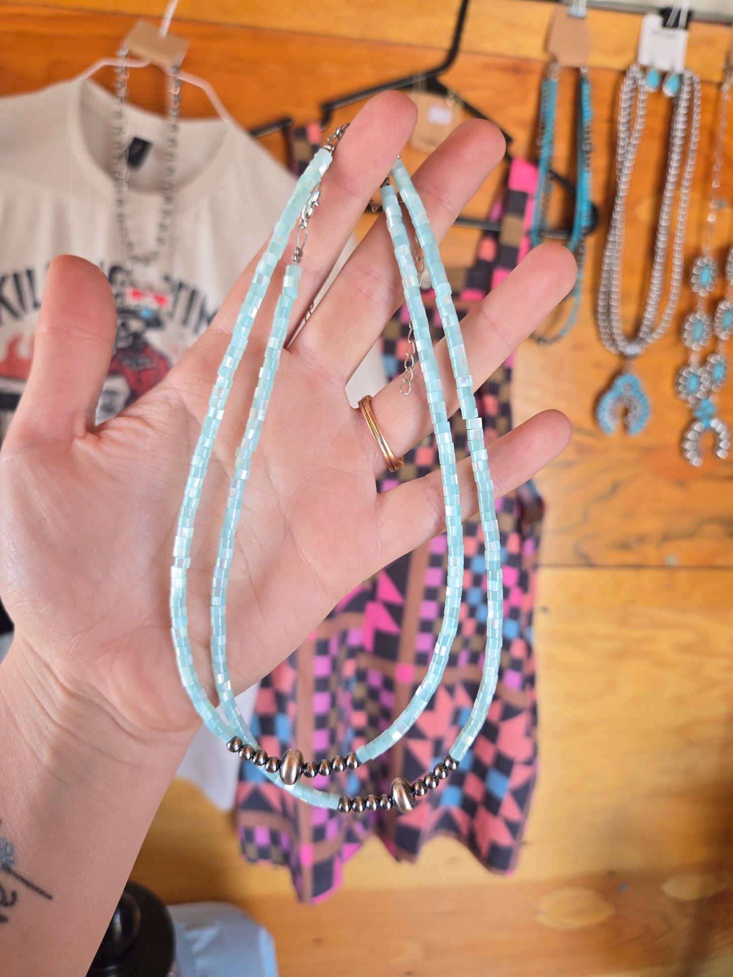 Pastel blue sterling choker