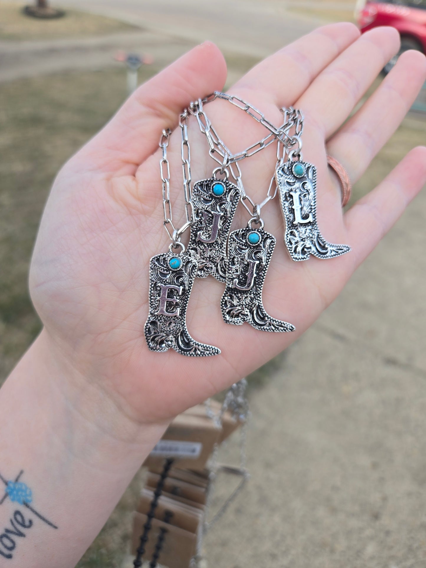 Boot initial necklace
